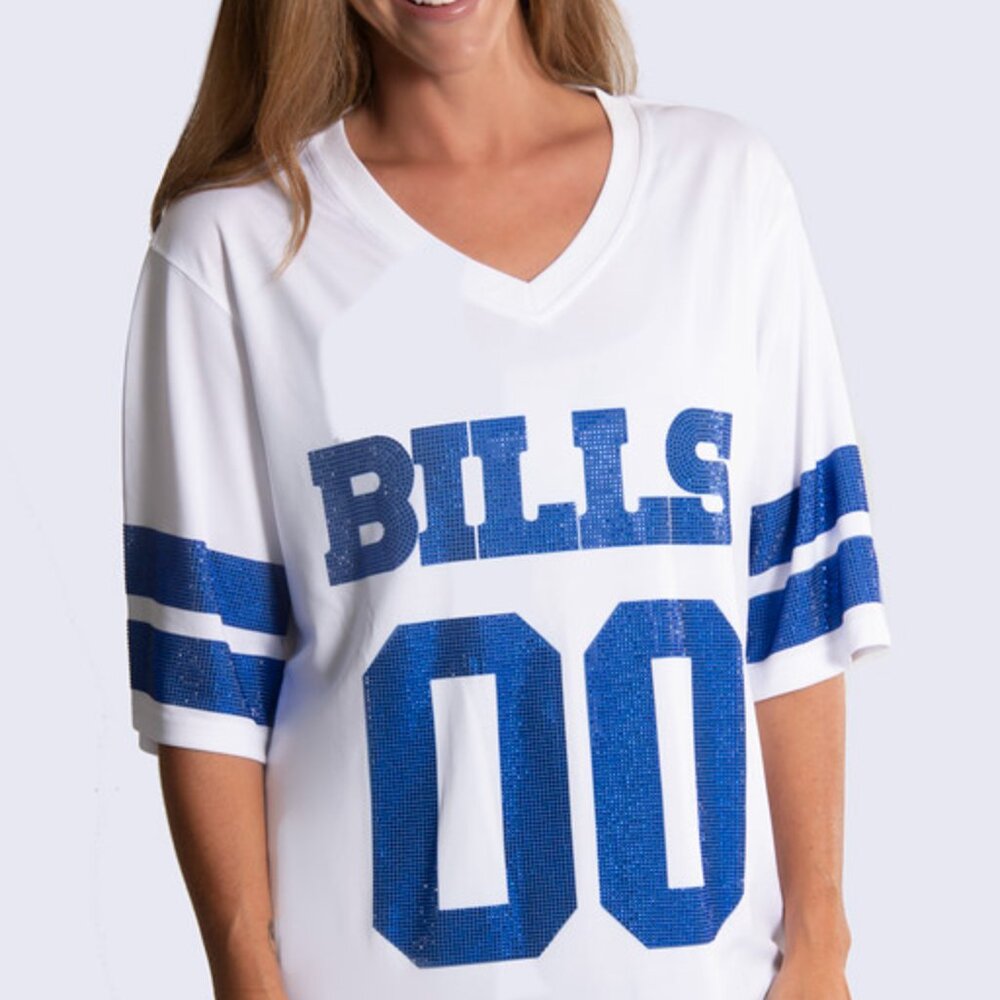 NFL Licensed White Tunic Crystal Pullover Jersey--Buffalo Bills